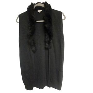 Joie Womens Charcoal Gray Ribbed Knit Faux Fur Collar Open Front Cardigan Vest S